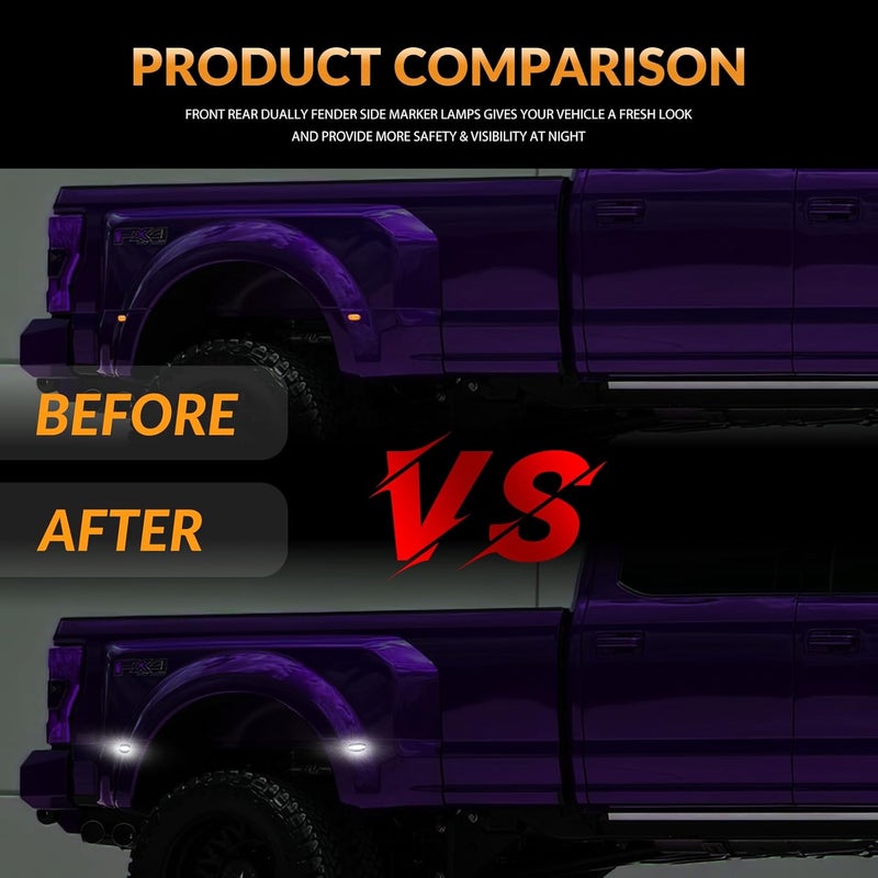 DERMOKA LED Dually Bed Fender Side Marker Lights For 1999-2010 Ford F250 F350 F450 F550 Super Duty Trucks Smoked Len (White Led) - Image 4